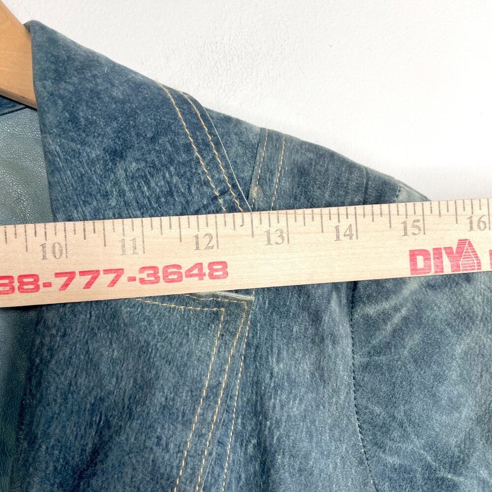 Illia Denim Leather Blazer Sz 8 Blue Suede Denim Look Indie Sleaze Y2K Eclectic - Picture 9 of 10